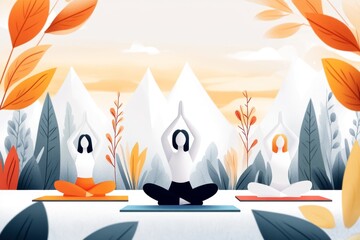 Poster - A pixel art yoga session with tiny animated characters practicing poses on colorful mats in a retro-style park setting