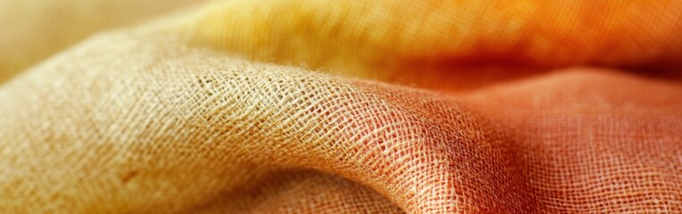 Poster - Rustic burlap fabric displaying beautiful gradient shades of yellow, orange, and soft brown tones in natural light