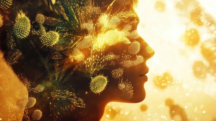 Poster - Mystical profile of a man filled with vibrant floral patterns and golden hues in an ethereal setting