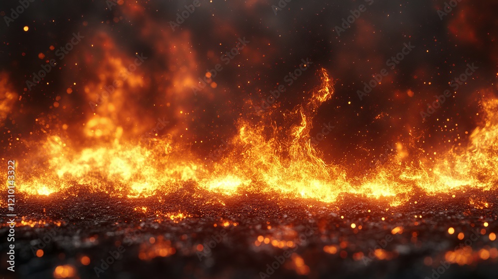 Radiant Flames Erupting in Darkness Creating Warmth and Light in a Mysterious Nighttime Environment