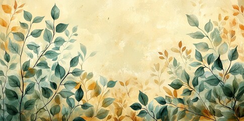 Poster - A minimalist layout featuring botanical illustrations with a watercolor wash background in soft green and beige tones, creating a calming and natural effect