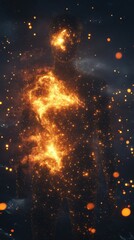 Poster - Man glowing with cosmic energy amidst a backdrop of stars and celestial bodies in a dark universe