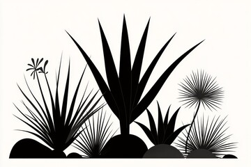 Aufkleber - A simple black-and-white line drawing of a yucca tree, with bold, sharp leaves and a clean aesthetic
