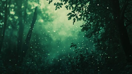 Aufkleber - Mesmerizing emerald green bokeh effect captures a mystical forest atmosphere filled with wonder and tranquility