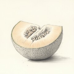 Poster - Halved cantaloupe melon revealing seeds and textured rind in a minimalist setting