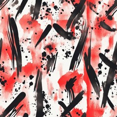 Leinwandbilder - Bold watercolor doodle cartoon drawing with abstract black and red patterns for artistic projects