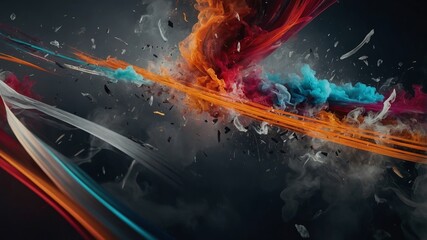 Poster - Vibrant abstract explosion of colors and shapes in a dark background creating a dynamic visual impact at artistic representation