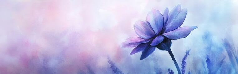 Aufkleber - Vibrant blue flower stands gracefully against a soft watercolor background at dusk