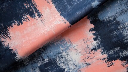 Poster - Textured abstract patterns in navy blue and soft coral creating a dynamic visual experience on fabric