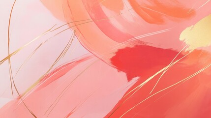 Poster - Soft coral strokes create a vibrant abstract artwork highlighting gentle, flowing lines and warm hues