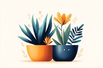 Aufkleber - A stylized depiction of a yucca plant in a terracotta pot, drawn with clean lines and soft earth-tone colors on a beige background