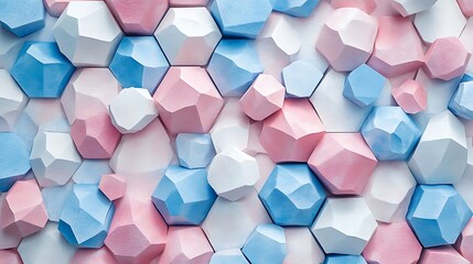 Sticker - 3D render of a colorful pink blue and white hexagon background