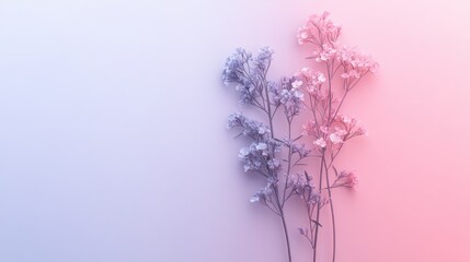 Aufkleber - Minimalist floral arrangement featuring pastel colors with a gradient background transitioning from purple to pink