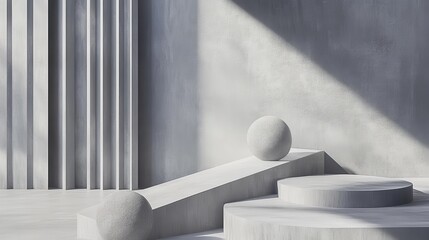 Aufkleber - Elegant monochromatic design featuring geometric shapes in a minimalist gray interior setting