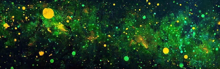 Poster - vibrant display of neon greens and yellows sparkling on a dark background at an arts festival highli