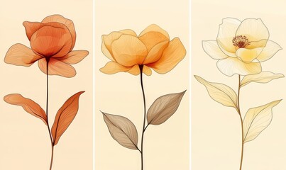 A collection of abstract illustrations featuring abstract shapes and botanical plants. Abstract paintings