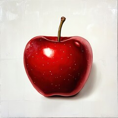 Poster - Vibrant red apple resting against a smooth white background showcasing its glossy finish and natural beauty