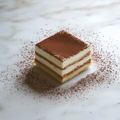 Aufkleber - Delicious tiramisu with creamy layers dusted with cocoa on a marble table