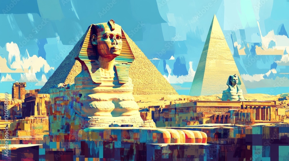 Ancient Egypt landmarks. Vector icons set of sculptures of egyptian ...