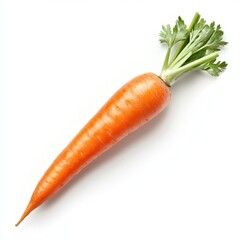 Poster - Freshly harvested orange carrot with neatly trimmed greens ready for culinary use in home kitchen