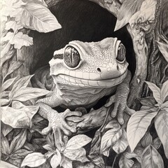 Poster - Gecko expertly camouflaged among the leaves in its natural habitat showcasing unique patterns and textures