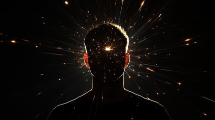 Aufkleber - Man glowing with energy against a dark background illustrating creativity and inspiration in a conceptual representation