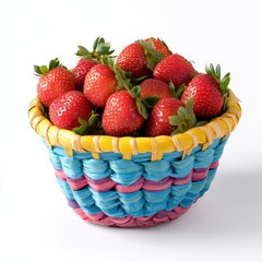Poster - Colorful woven basket brimming with fresh strawberries in vibrant hues