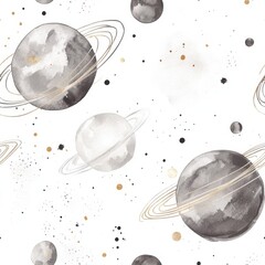 Aufkleber - calming watercolor doodle drawing of planets with rings and stars on a light background