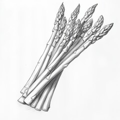 Poster - Sketch of fresh asparagus spears arranged in a natural way on a plain background