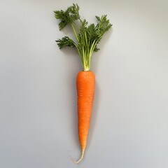 Poster - Bright orange carrot with fresh green leaves on a neutral background in natural light