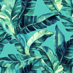 Poster - Bright and vibrant bold doodle cartoon drawings of tropical leaves in watercolor style for creative designs