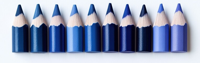 Poster - Pencil strokes create a gradient of blue shades in an artistic arrangement on a white surface