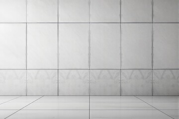 Poster - Minimalistic white tile wall and floor background for branding or presentation concept.
