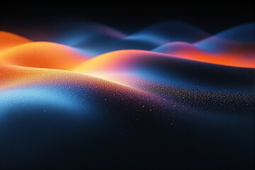 Aufkleber - Abstract glowing waves in vibrant orange and blue tones with scattered golden sparkles on a dark background.