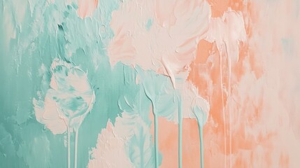 Aufkleber - Soft pastel strokes create a soothing blend of mint and peach on textured canvas
