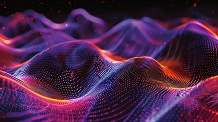 Wall Mural - Colorful particle waves flowing on black background