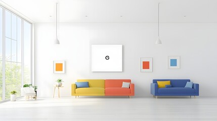Aufkleber - Cozy and modern living room interior with a colorful comfortable sofa clean walls and a minimalist frame mockup displayed in a bright natural light filled space