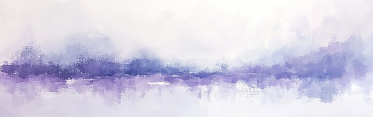 Poster - Soft lavender and pale gray hues blend seamlessly over tranquil waters at dawn with a serene landscape