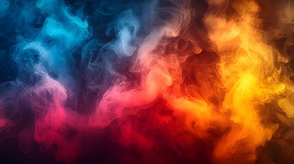 Aufkleber - Dramatic and Atmospheric Abstract Background Featuring Swirling Colorful Smoke and Fog in Vivid Shades of Red Orange Yellow and Blue  Moody Energetic and Surreal Digital