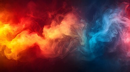 Aufkleber - Dramatic and Cinematic Background with Swirling Flowing Smoke and Fog in a Vibrant Color Palette of Red Orange Yellow and Blue Tones Creating a Mesmerizing and Immersive Visual Effect