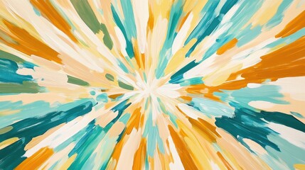 Poster - Radiating minimalist artwork featuring pastel amber and teal colors with dynamic brush strokes and a vibrant energy