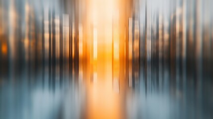 Poster - Minimalist blurred forms in amber and gray create a tranquil ambiance at sunset near water