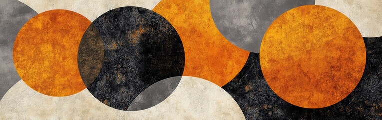 Poster - Colorful arrangement of minimalist circles in amber and gray showcases artistic simplicity and modern design