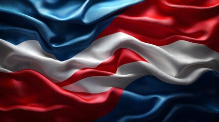 Poster - Elegant flowing abstract flag background with a dynamic silk texture showcasing rippling waving and flowing movement in a patriotic red white and blue color palette