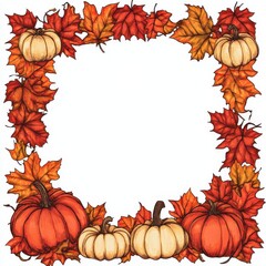 Poster - Fall-themed border illustration featuring pumpkins and colorful leaves for autumn decor