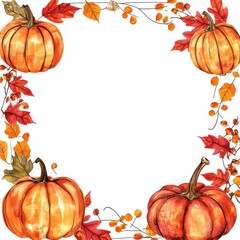 Poster - Beautiful fall-themed border featuring pumpkins and autumn leaves in warm colors suitable for seasonal decorations