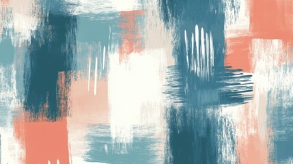 Poster - Soft brush strokes blend muted teal and coral hues creating a calming abstract background for artistic expression