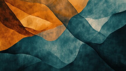 Poster - Elegant pencil strokes create a unique design with flowing shapes in muted colors contrasting warm and cool tones