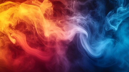 Poster - Cinematic Swirling Fog and Smoke Background in Vibrant Warm and Cool Tones of Red Orange Yellow and Blue  Moody Atmospheric and Visually Striking Abstract Composition