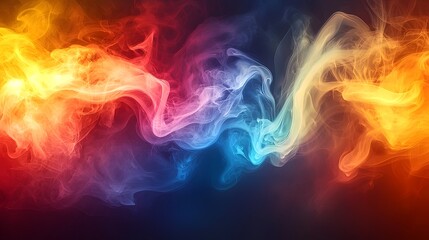 Aufkleber - Cinematic swirling fog with smoke in warm and cool tones of red orange yellow and blue creating a vibrant abstract digital background